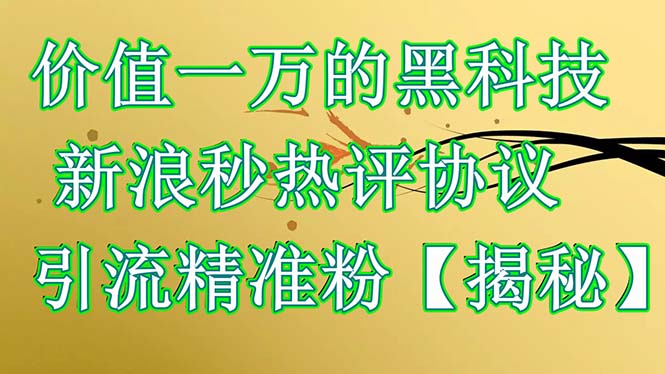 【副业项目6457期】价值一万的黑科技 新浪秒热评协议 引流精准粉【揭秘】-蓝图副业