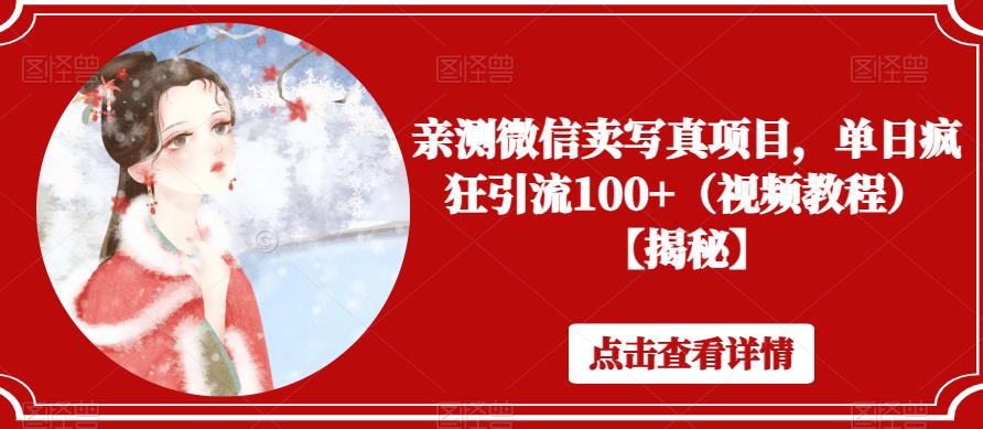 【副业项目6504期】亲测微信卖写真项目，单日疯狂引流100+（视频教程）【揭秘】-蓝图副业