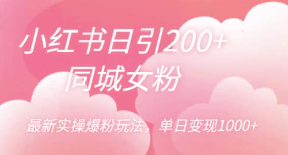 【副业项目6596期】小红书日引200+同城女粉，最新实操爆粉玩法，单日变现1000+-蓝图副业