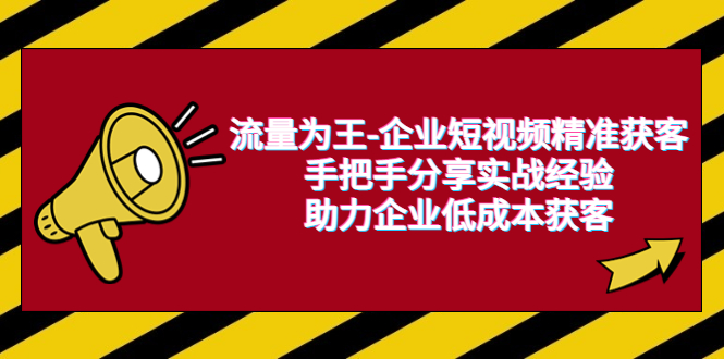 【副业项目6601期】流量为王-企业 短视频精准获客，手把手分享实战经验，助力企业低成本获客-蓝图副业