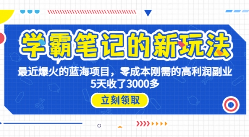 【副业项目7030期】学霸笔记新玩法，最近爆火的蓝海项目，0成本高利润副业，5天收了3000多-蓝图副业