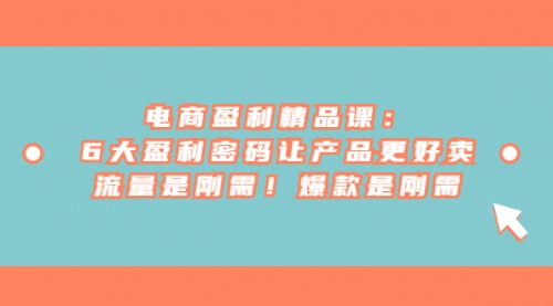 【副业项目7132期】电商盈利精品课：6大盈利，密码让产品更好卖，流量是刚需-蓝图副业