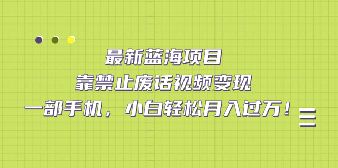 【副业项目7452期】靠禁止废话视频变现，一部手机，小白轻松月入过万！-蓝图副业