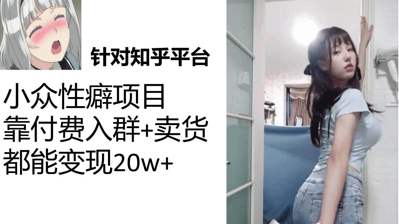 【副业项目7467期】知乎小众性癖项目，Lsp的钱才是最好赚的，付费建群+卖货变现20w-蓝图副业