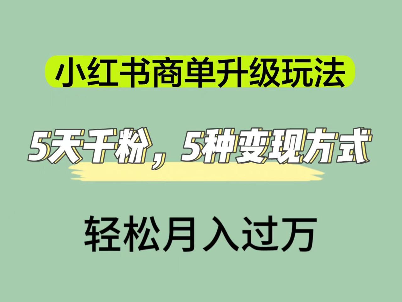 【副业项目7497期】小红书商单升级玩法，5天千粉，5种变现渠道，轻松月入1万+-蓝图副业