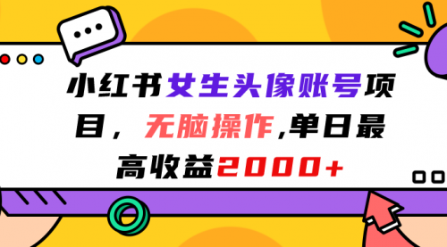【副业项目7177期】小红书女生头像账号项目，单日最高2000+-蓝图副业