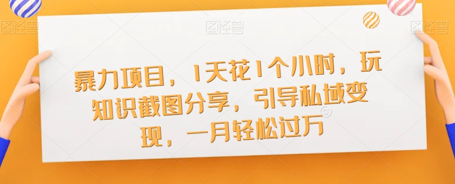 【副业项目7544期】暴力项目，1天花1个小时，玩知识截图分享，引导私域变现，一月轻松过万【截图】-蓝图副业