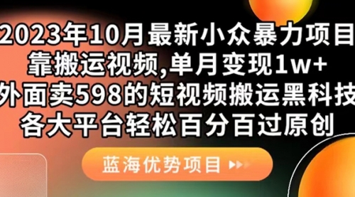 【副业项目7629期】外面卖598的10月最新短视频搬运黑科技，各大平台百分百过原创 靠搬运月入1w-蓝图副业