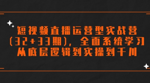 【副业项目7869期】短视频直播运营型实战营(32+33期)，全面系统学习，从底层逻辑到实操到千川-蓝图副业