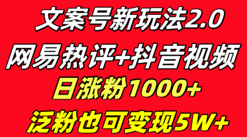【副业项目8628期】文案号新玩法 网易热评+抖音文案 一天涨粉1000+-蓝图副业