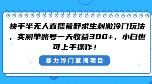 【副业8856期】快手半无人直播荒野求生刺激冷门玩法，实测单账号一天收益300+-蓝图副业