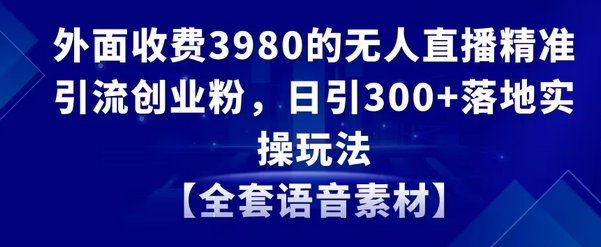 【副业8884期】无人直播精准引流创业粉，日引300+落地实操玩法【全套语音素材】-蓝图副业