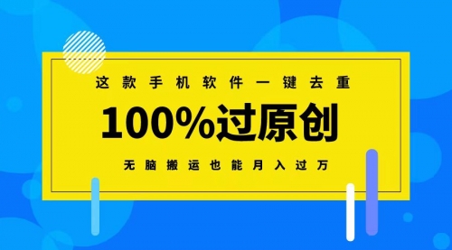 【副业8892期】这款手机软件一键去重，100%过原创 无脑搬运也能月入过万-蓝图副业