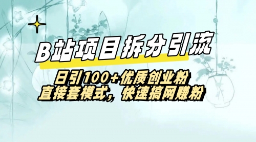 【副业8967期】B站项目拆分引，快速日3100+优质创业粉-蓝图副业