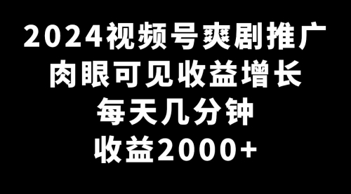 【副业9031期】2024视频号爽剧推广，肉眼可见的收益增长，每天几分钟收益2000+-蓝图副业