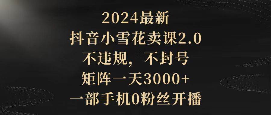 2024最新抖音小雪花卖课2.0 不违规 不封号 矩阵一天3000+一部手机0粉丝开播-蓝图副业