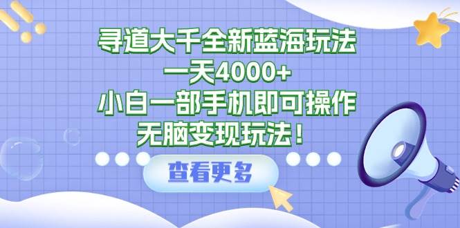 寻道大千全新蓝海玩法，一天4000+，小白一部手机即可操作，无脑变现玩法！-蓝图副业