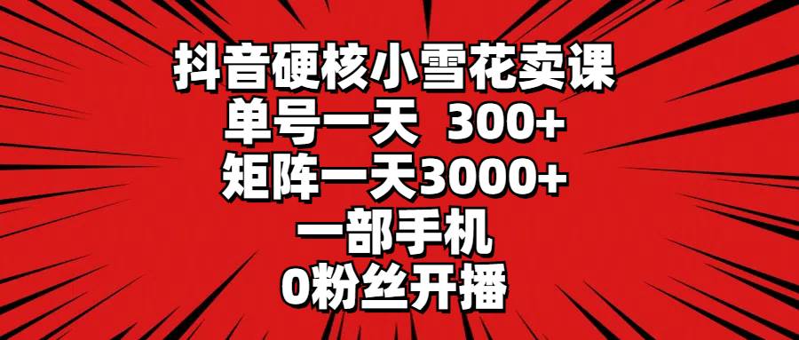 抖音硬核小雪花卖课，单号一天300+，矩阵一天3000+，一部手机0粉丝开播-蓝图副业