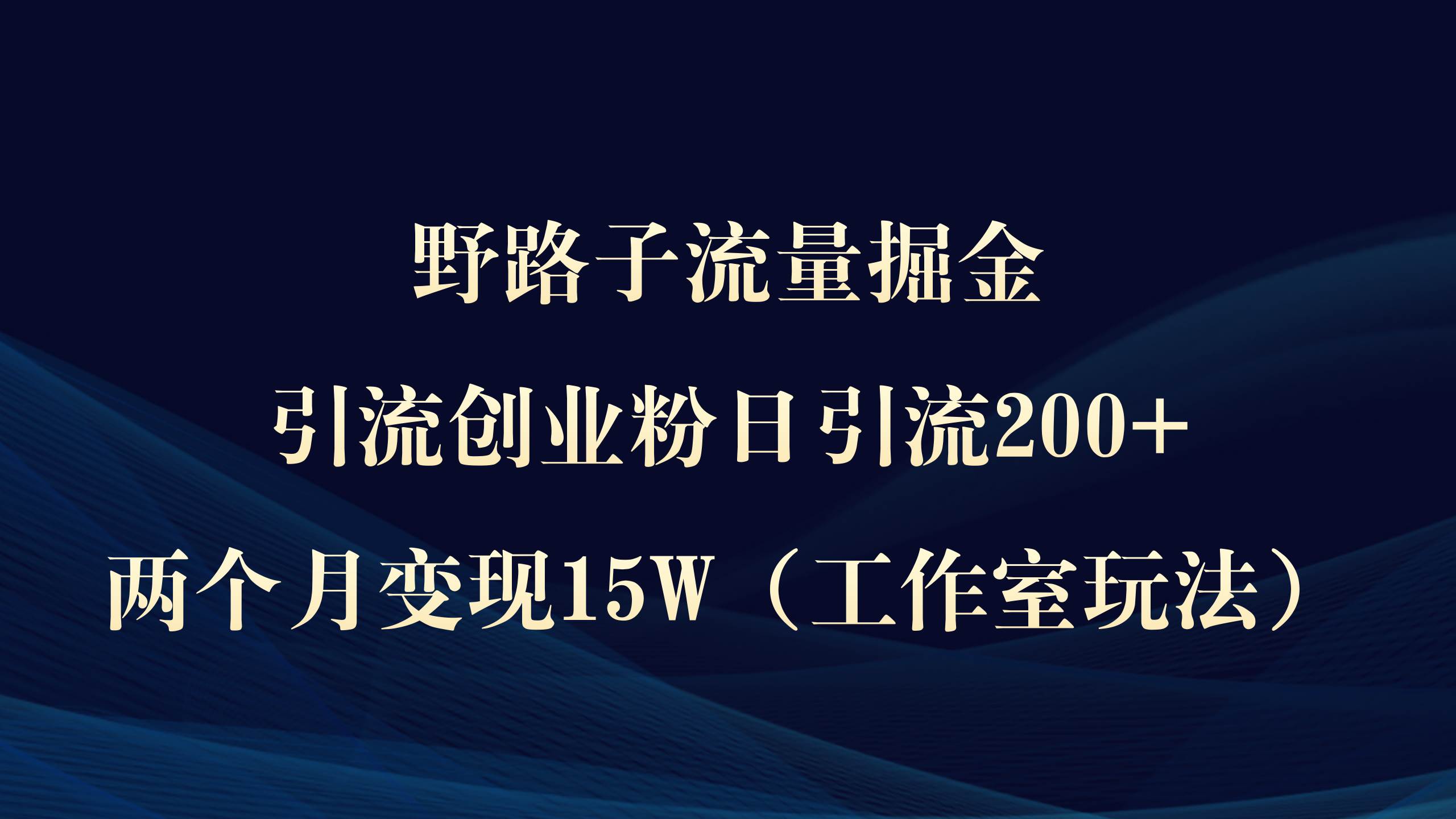 野路子流量掘金，引流创业粉日引流200+，两个月变现15W（工作室玩法））-蓝图副业