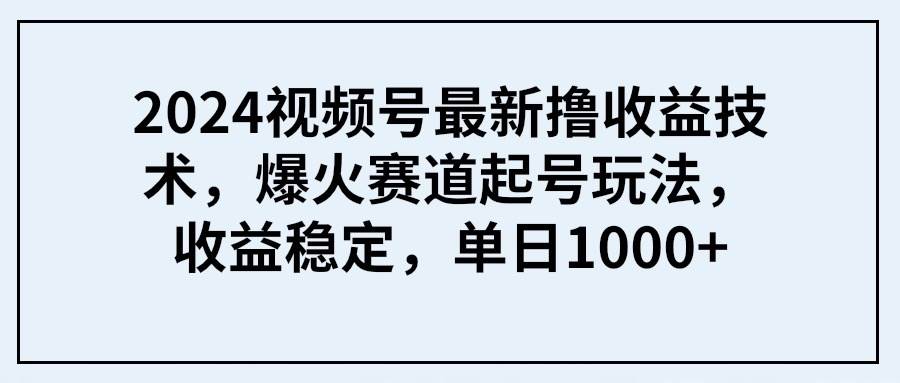 2024视频号最新撸收益技术，爆火赛道起号玩法，收益稳定，单日1000+-蓝图副业