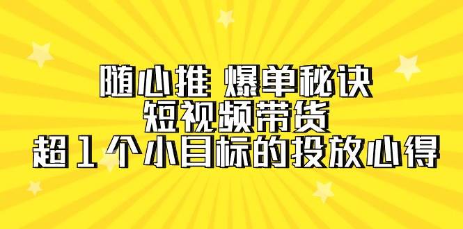 随心推 爆单秘诀，短视频带货-超1个小目标的投放心得（7节视频课）-蓝图副业