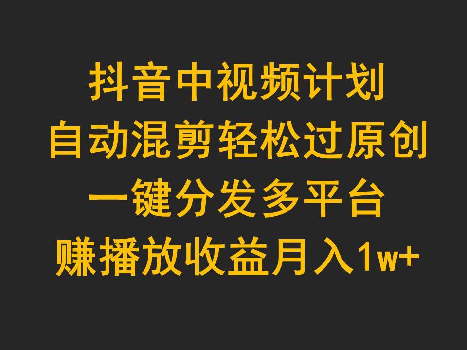 抖音中视频计划，自动混剪轻松过原创，一键分发多平台赚播放收益，月入1w+-蓝图副业