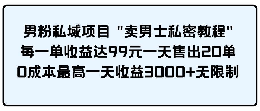 男粉私域项目 卖男士私密教程 每一单收益达99元一天售出20单-蓝图副业