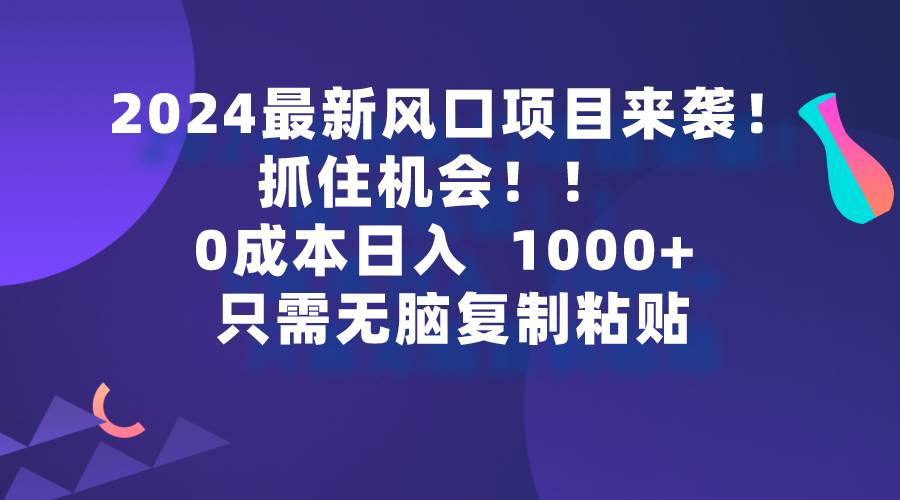 2024最新风口项目来袭，抓住机会，0成本一部手机日入1000+，只需无脑复…-蓝图副业