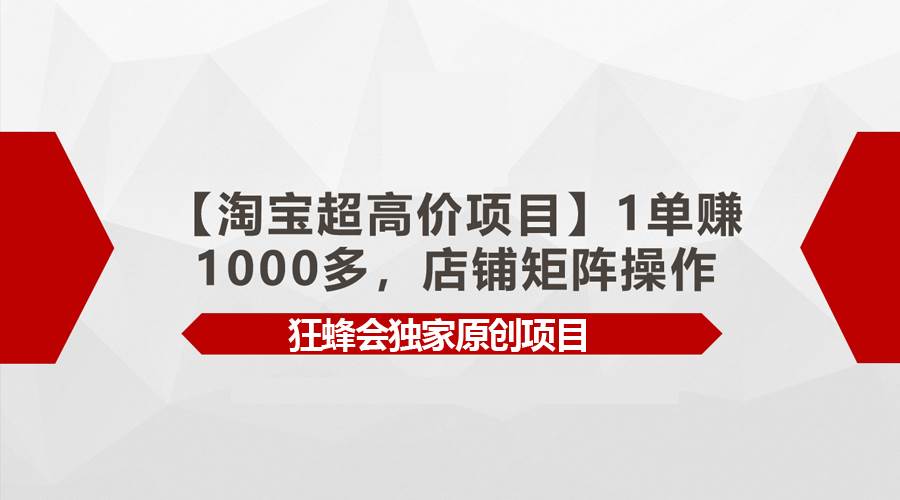 【淘宝超高价项目】1单赚1000多，店铺矩阵操作-蓝图副业