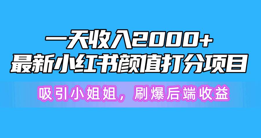 一天收入2000+，最新小红书颜值打分项目，吸引小姐姐，刷爆后端收益-蓝图副业