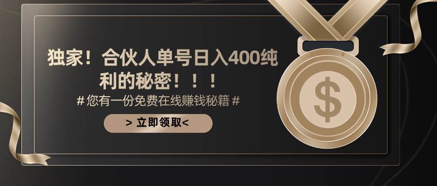 合伙人广告撸金最新玩法，每天单号400纯利-蓝图副业