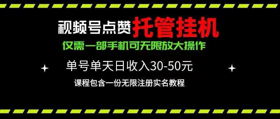 视频号点赞托管挂机，单号单天利润30~50，一部手机无限放大（附带无限…-蓝图副业