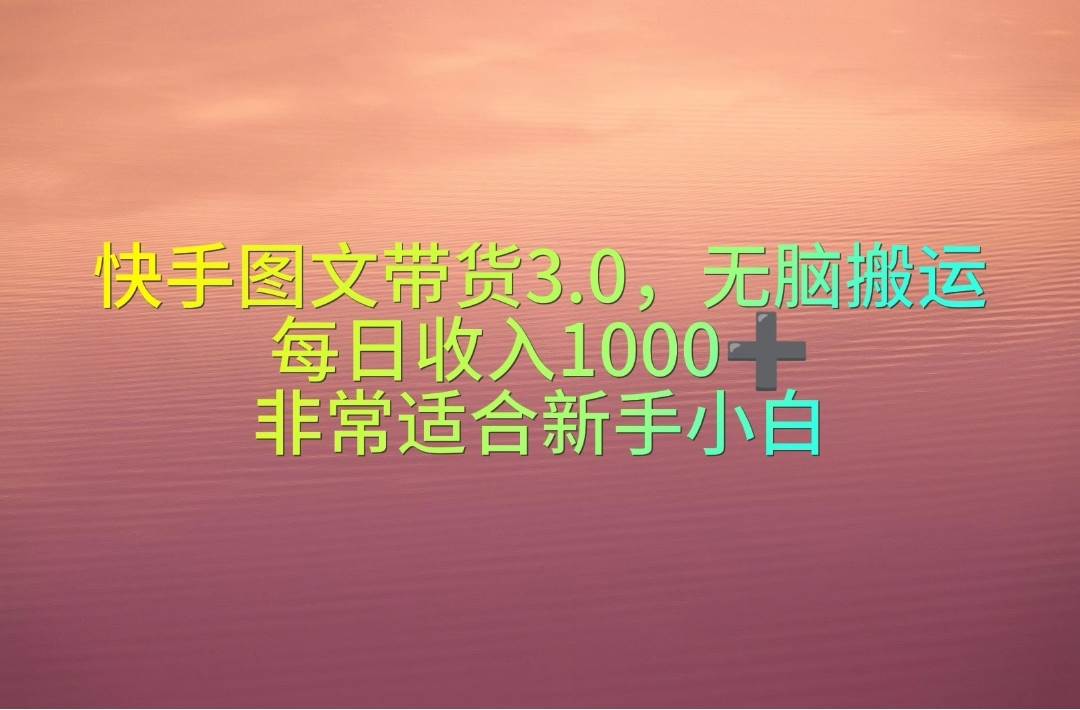 快手图文带货3.0，无脑搬运，每日收入1000＋，非常适合新手小白-蓝图副业