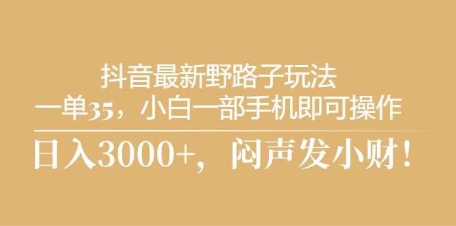 抖音最新野路子玩法，一单35，小白一部手机即可操作，，日入3000+，闷…-蓝图副业