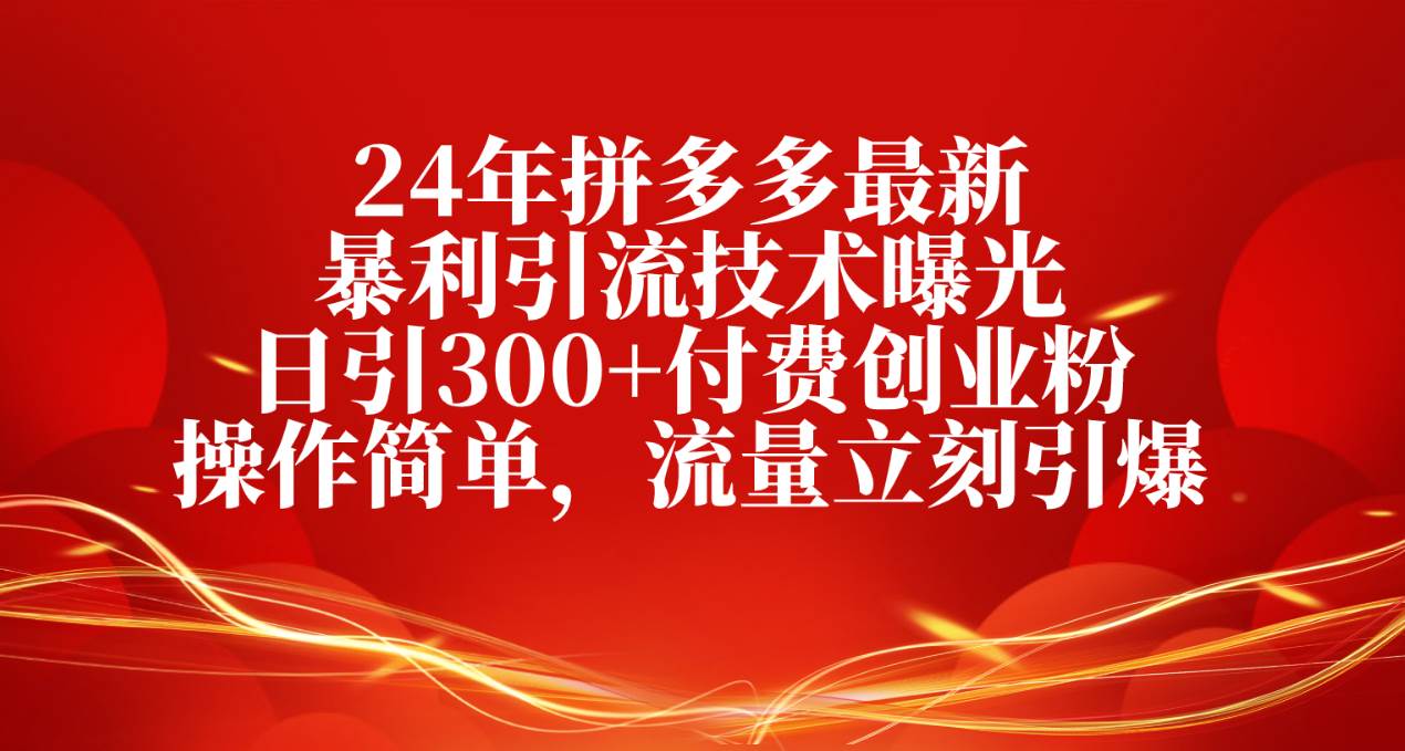 24年拼多多最新暴利引流技术曝光，日引300+付费创业粉，操作简单，流量…-蓝图副业