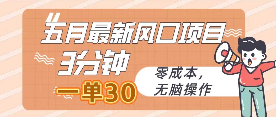 五月最新风口项目，3分钟一单30，零成本，无脑操作-蓝图副业