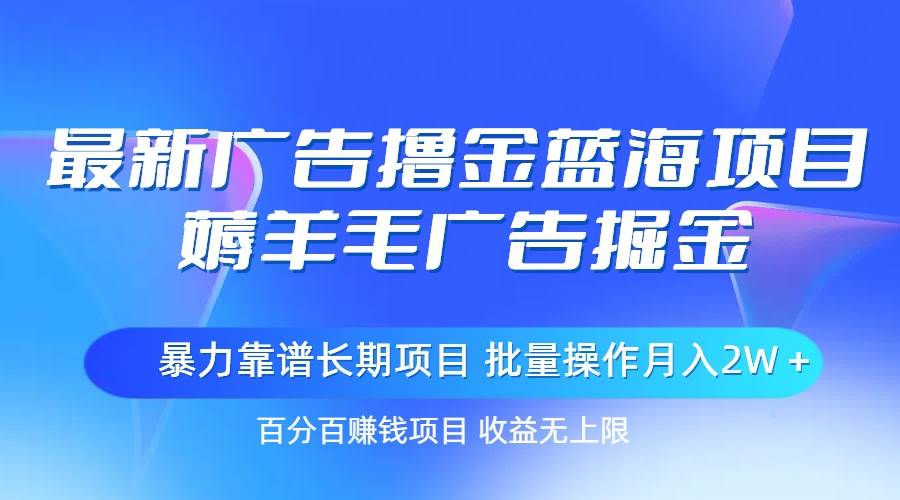 最新广告撸金蓝海项目，薅羊毛广告掘金 长期项目 批量操作月入2W＋-蓝图副业