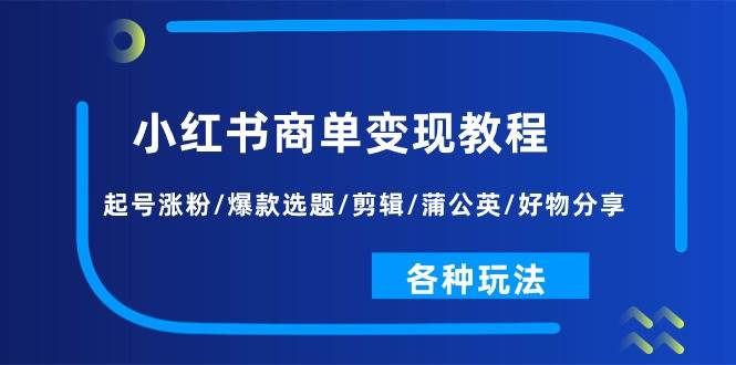 小红书商单变现教程：起号涨粉/爆款选题/剪辑/蒲公英/好物分享/各种玩法-蓝图副业