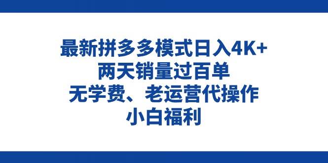 拼多多最新模式日入4K+两天销量过百单，无学费、老运营代操作、小白福利-蓝图副业