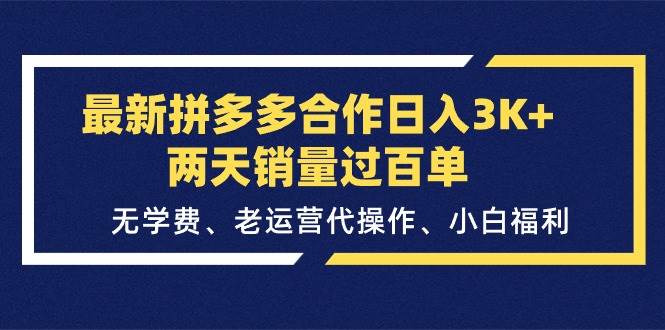 最新拼多多合作日入3K+两天销量过百单，无学费、老运营代操作、小白福利-蓝图副业