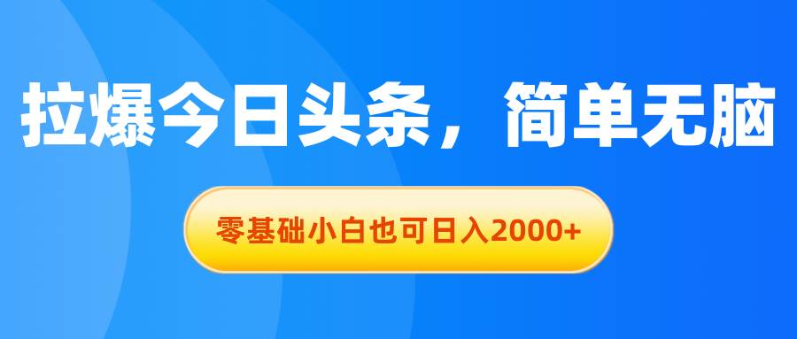 拉爆今日头条，简单无脑，零基础小白也可日入2000+-蓝图副业