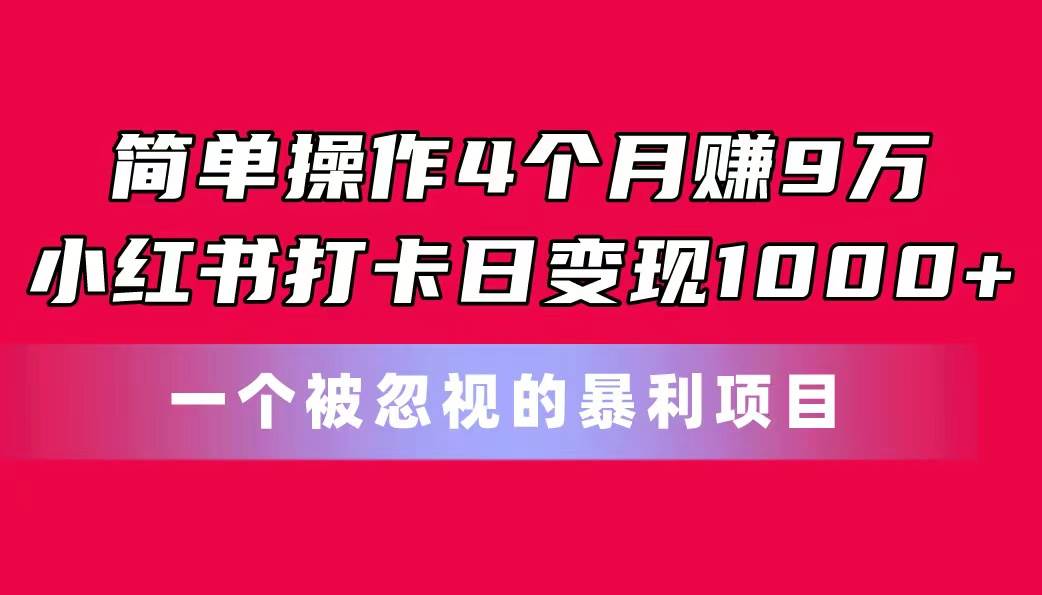 简单操作4个月赚9万！小红书打卡日变现1000+！一个被忽视的暴力项目-蓝图副业