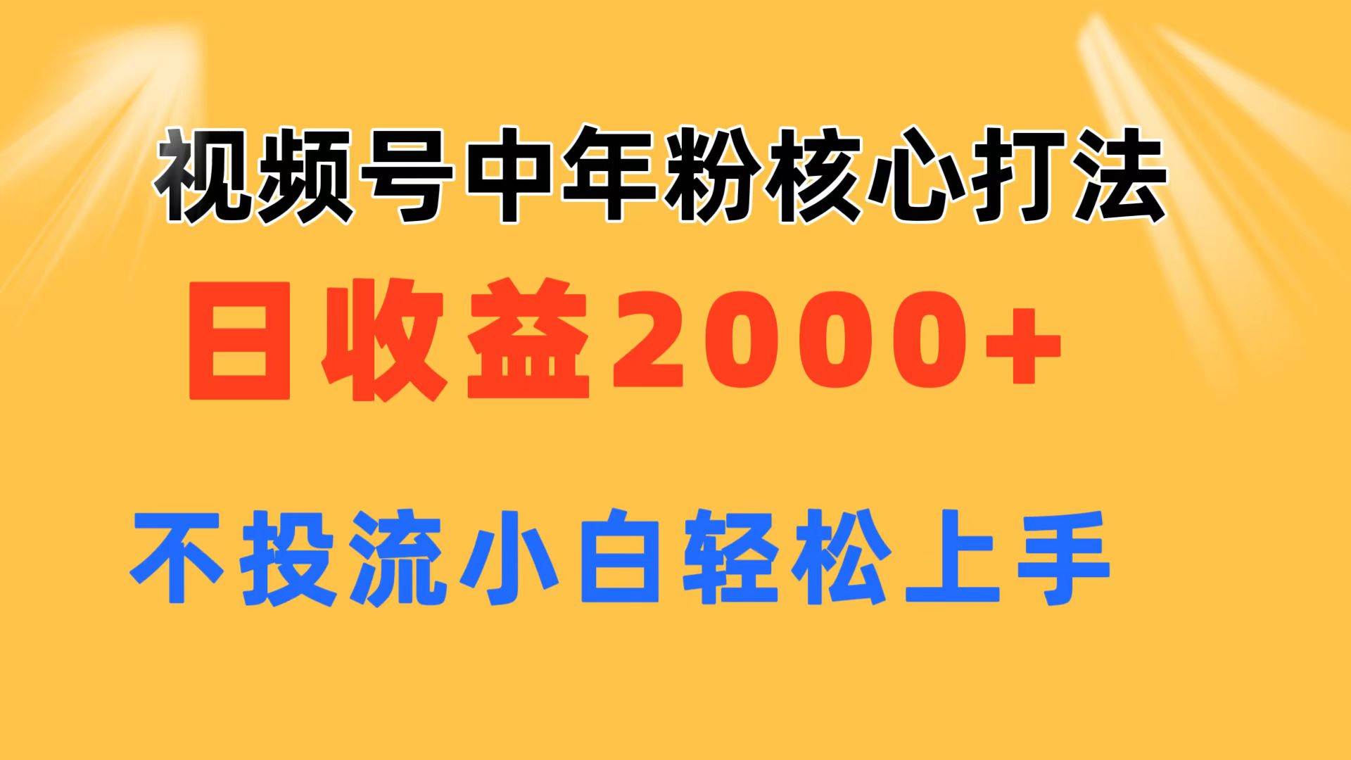视频号中年粉核心玩法 日收益2000+ 不投流小白轻松上手-蓝图副业
