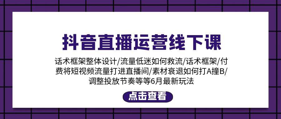 抖音直播运营线下课：话术框架/付费流量直播间/素材A撞B/等6月新玩法-蓝图副业