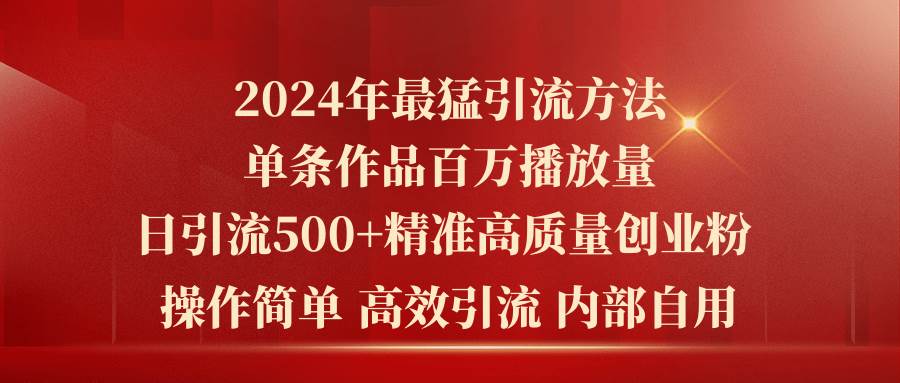 2024年最猛暴力引流方法，单条作品百万播放 单日引流500+高质量精准创业粉-蓝图副业