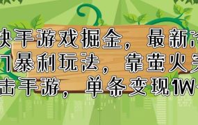 快手游戏掘金,最新冷门暴利玩法,靠萤火突击手游,单条变现1W+-蓝图副业