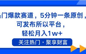热门爆款赛道,5分钟一条原创,可发布所以平台, 轻松月入1w+-蓝图副业