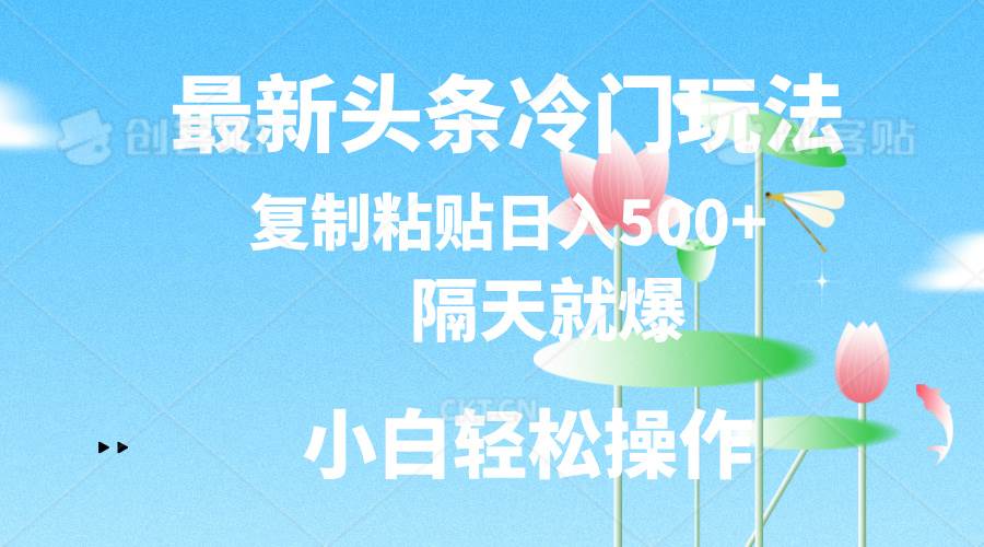 最新头条冷门玩法，隔天就爆，复制粘贴日入500+-蓝图副业