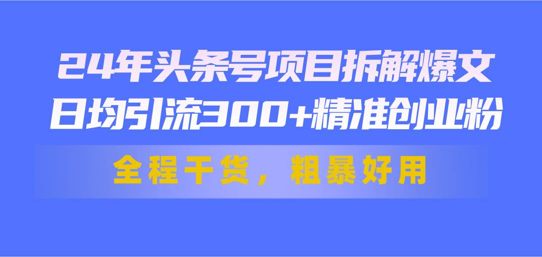 24年头条号项目拆解爆文，日均引流300+精准创业粉，全程干货，粗暴好用-蓝图副业