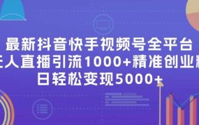 最新抖音快手视频号全平台无人直播引流1000+精准创业粉，日轻松变现5000+-蓝图副业
